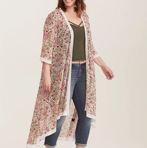 TORRID FLORAL MEDALLION CHIFFON HI-LO KIMONO